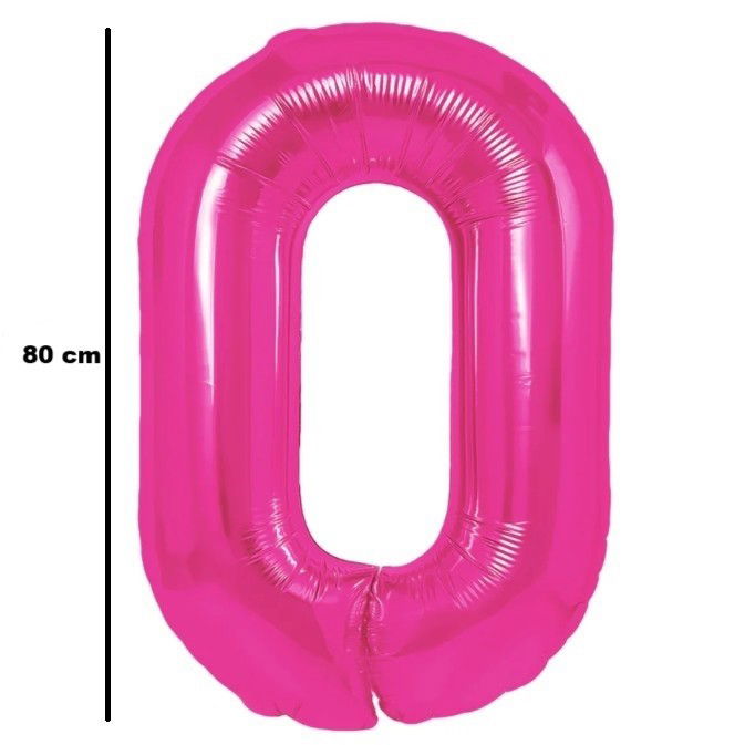 Balon din Folie Metalizata Flippy, Figurina Cifra, Tema Aniversare 80 cm, Ambalaj Individual, Pai inclus, Umflare cu Aer sau Heliu, Roz, Cifra 0 [3]