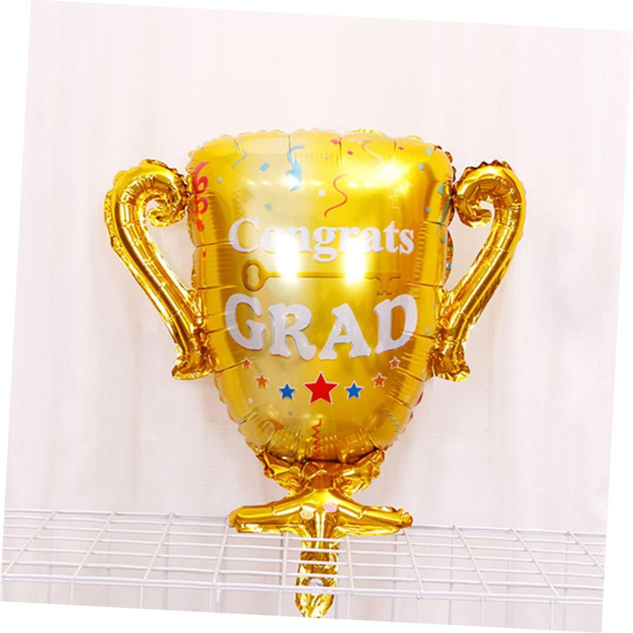 Balon din Folie Metalizata, Flippy, Figurina Cupa, Tema Absolvire, 65x72cm, Ambalaj Individual, Pai Inclus, Umflare cu Aer sau Heliu, Galben [4]