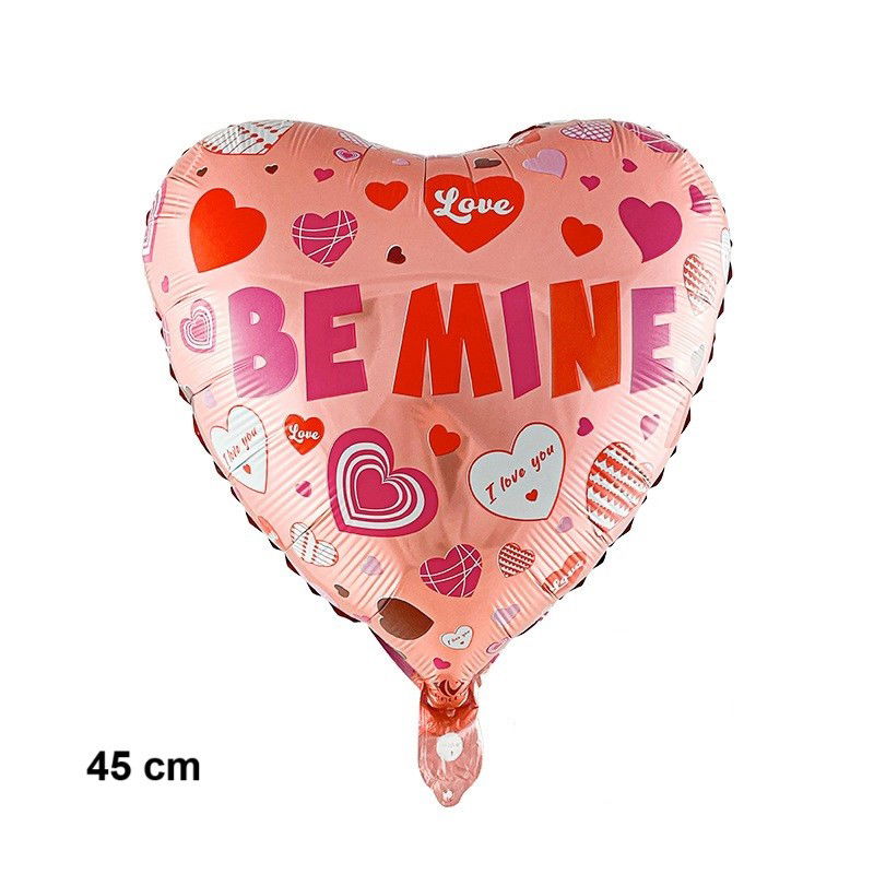 Figurine si Baloane 3D - Balon din Folie Metalizata, Flippy, Figurina Inimioara, Model BE MINE, Tematica Iubire, 45 cm, Ambalaj Individual, Pai Inclus, Umflare cu Aer sau Heliu, Rosu