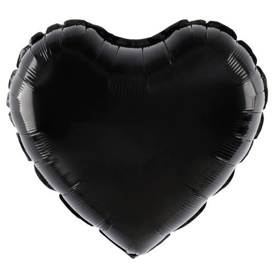 Petrecere - Balon din Folie Metalizata, Flippy, Figurina Inimioara, Model Simplu, Tematica Iubire, 40 cm, Ambalaj Individual, Pai Inclus, Umflare cu Aer sau Heliu, Negru