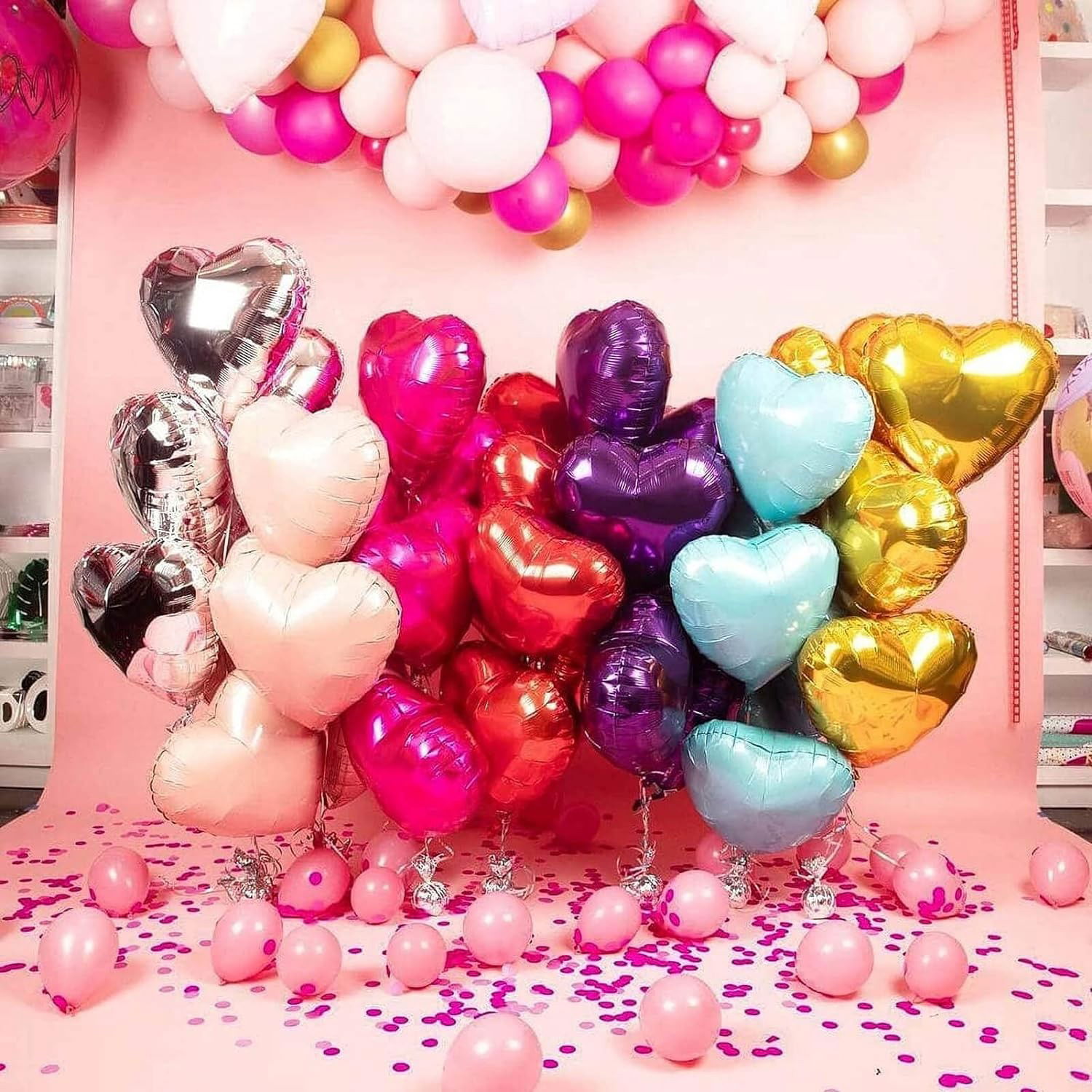 Balon din Folie Metalizata, Flippy, Figurina Inimioara, Model Simplu, Tematica Iubire, 40 cm, Ambalaj Individual, Pai Inclus, Umflare cu Aer sau Heliu, Auriu [5]