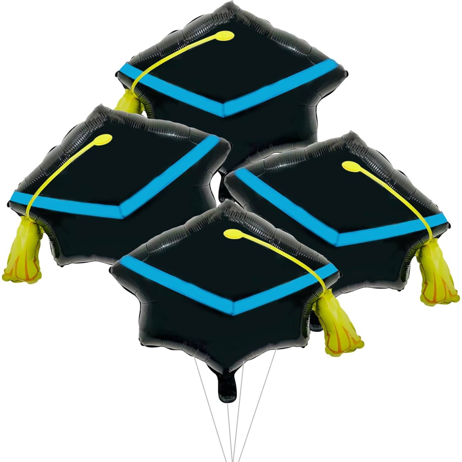 Balon din Folie Metalizata, Flippy, Figurina, Model Toca Congrats Grad, Tematica Absolvire, 56x70 cm, Ambalaj Individual, Pai Inclus, Umflare cu Aer sau Heliu, Negru-Albastru [6]