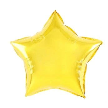 Petrecere - Balon din Folie Metalizata, Flippy, Figurina Stea, Model Simplu, Tematica Aniversare, 40 cm, Ambalaj Individual, Pai Inclus, Umflare cu Aer sau Heliu, Auriu