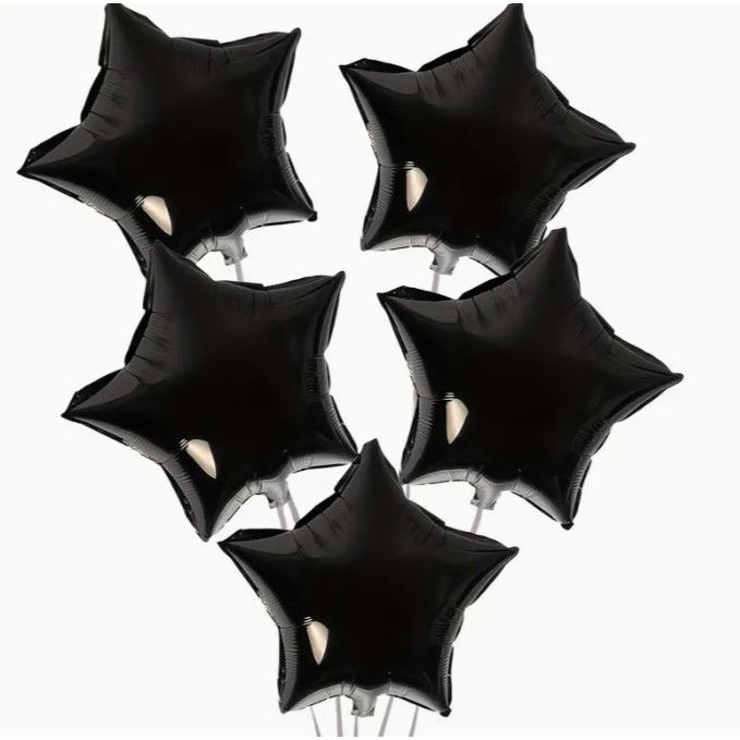 Balon din Folie Metalizata, Flippy, Figurina Stea, Model Simplu, Tematica Aniversare, 40 cm, Ambalaj Individual, Pai Inclus, Umflare cu Aer sau Heliu, Negru [6]