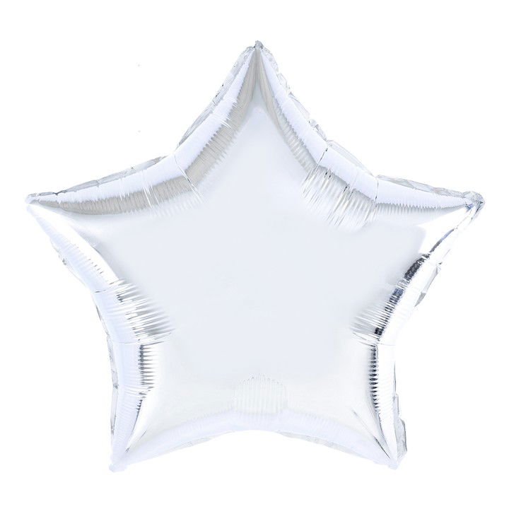 Petrecere - Balon din Folie Metalizata, Flippy, Figurina Stea, Model Simplu, Tematica Aniversare, 40 cm, Ambalaj Individual, Pai Inclus, Umflare cu Aer sau Heliu, Argintiu