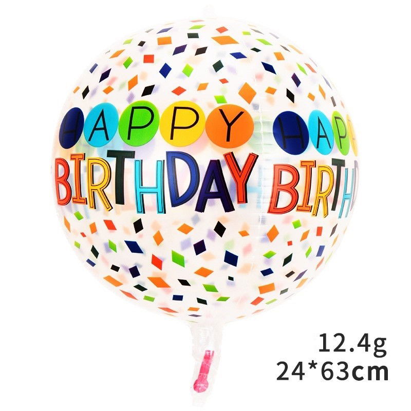 Figurine si Baloane 3D - Balon din Folie Metalizata, Flippy, Figurine 4D, Model Happy Birthday, Tematica Aniversara Bombonele, 63x24 cm, Ambalaj Individual, Pai Inclus, Umflare cu Aer sau Heliu, Alb-Multicolor