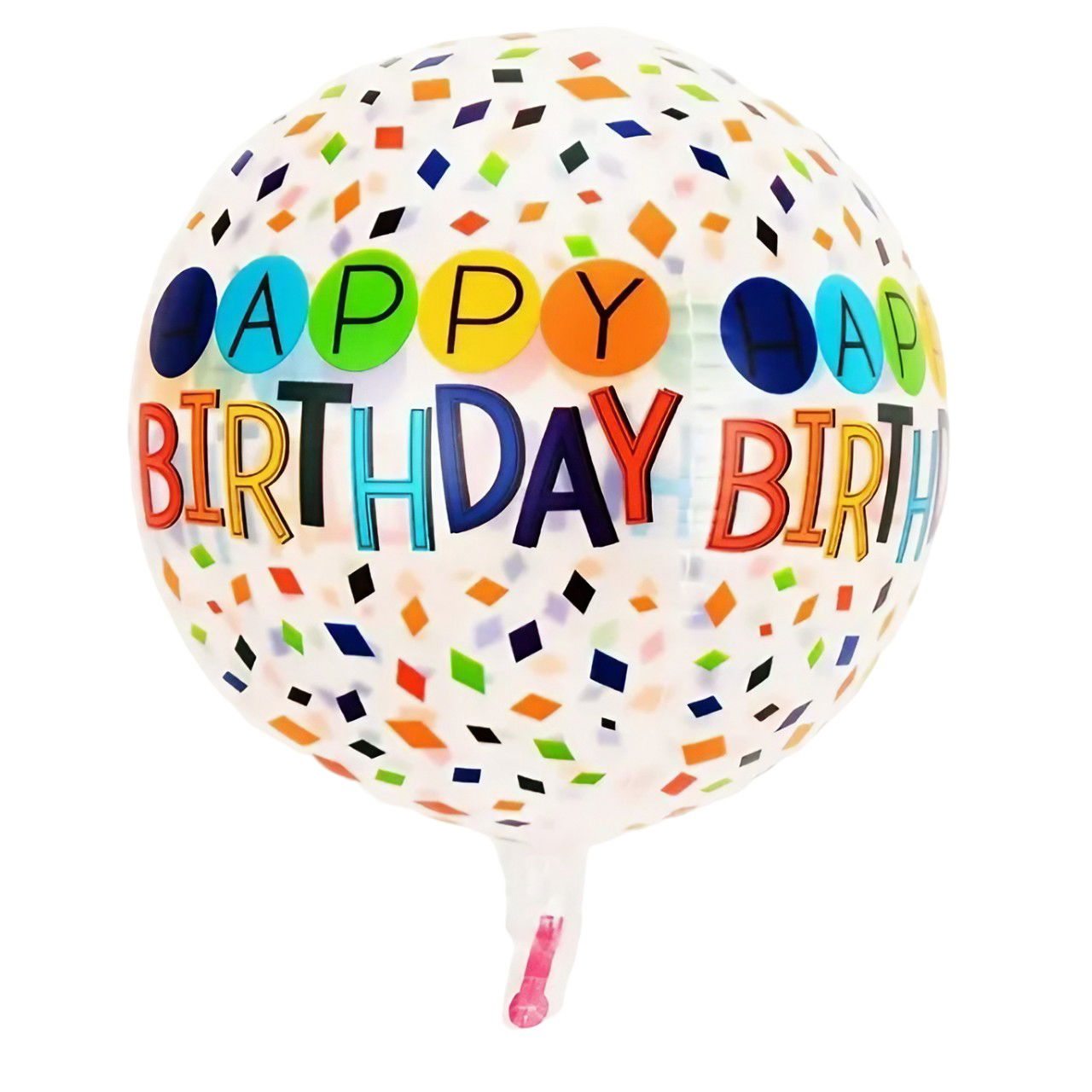 Figurine si Baloane 3D - Balon din Folie Metalizata, Flippy, Figurine 4D, Model Happy Birthday, Tematica Aniversara Bombonele, 63x24 cm, Ambalaj Individual, Pai Inclus, Umflare cu Aer sau Heliu, Alb-Multicolor