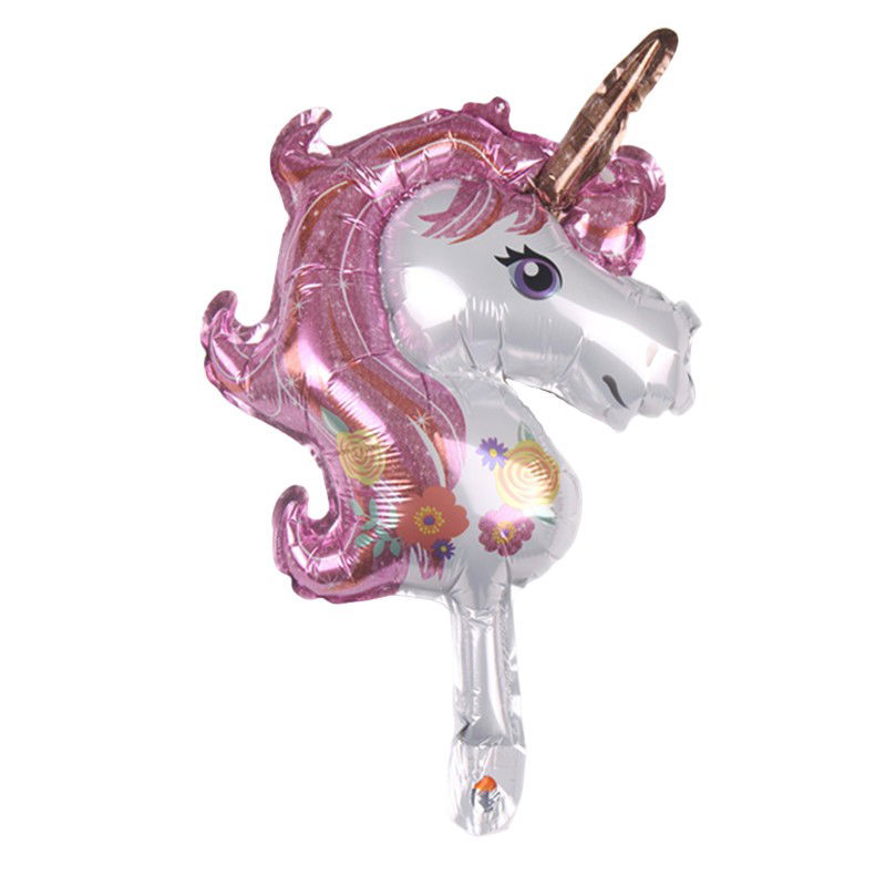 Petrecere - Balon din Folie Metalizata, Flippy, Figurina Unicorn, Tema Animalute, 30 cm, Ambalaj Individual, Pai Inclus, Umflare cu Aer sau Heliu, Roz