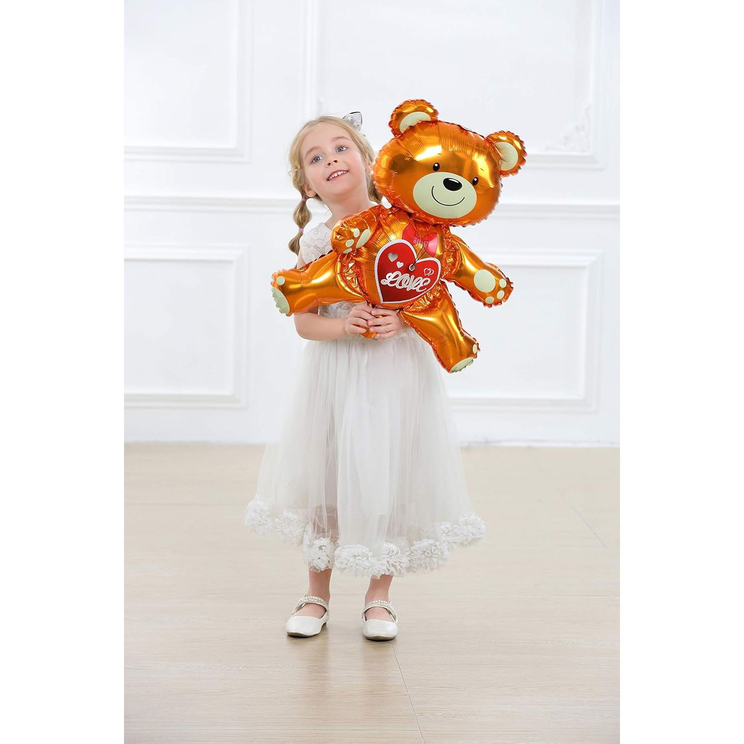 Balon din Folie Metalizata, Flippy, Figurina Urs, Model Love, Tema Ziua Indragostitilor, 60x63cm, Ambalaj Individual, Pai Inclus, Umflare cu Aer sau Heliu, Maro [5]