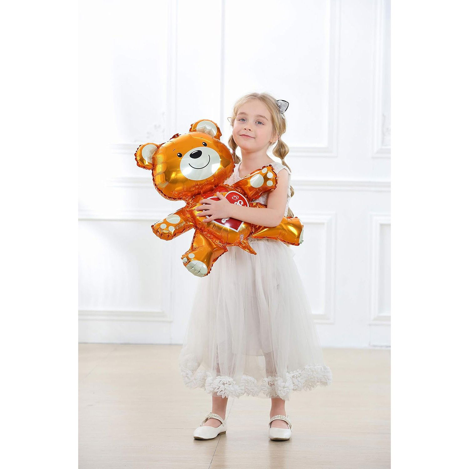 Balon din Folie Metalizata, Flippy, Figurina Urs, Model Love, Tema Ziua Indragostitilor, 60x63cm, Ambalaj Individual, Pai Inclus, Umflare cu Aer sau Heliu, Maro [7]