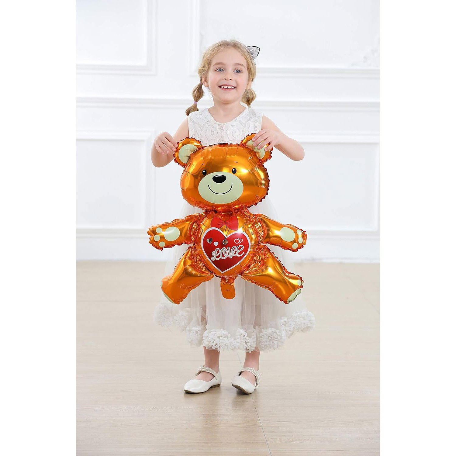 Balon din Folie Metalizata, Flippy, Figurina Urs, Model Love, Tema Ziua Indragostitilor, 60x63cm, Ambalaj Individual, Pai Inclus, Umflare cu Aer sau Heliu, Maro [6]