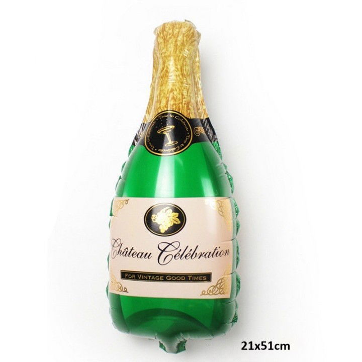 Balon din Folie Metalizata, Flippy, Mini Figurine, Model Sticla de Sampanie, 21x51 cm, Ambalaj Individual, Pai Inclus, Umflare cu Aer sau Heliu, Verde [3]