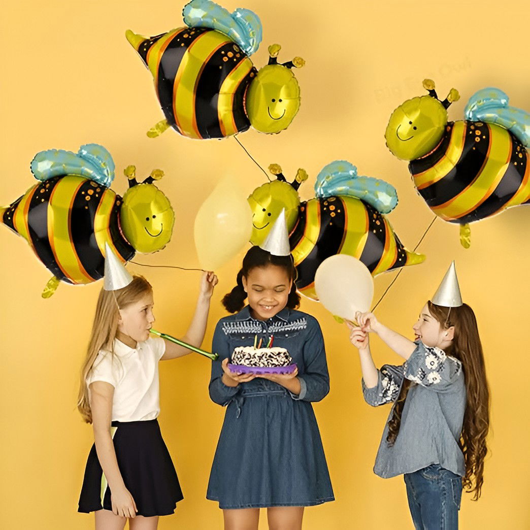 Balon din Folie Metalizata, Flippy, Mini Figurine, Model Albinuță, 36x42cm, Ambalaj Individual, Pai Inclus, Umflare cu Aer sau Heliu, Multicolor [4]