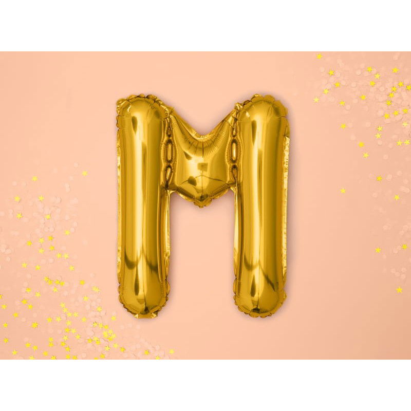 Balon Folie Metalizata Litera M, Flippy, 40 cm, Umflati cu Heliu sau Aer, Ambalaj Individual, Pai inclus, Auriu [2]