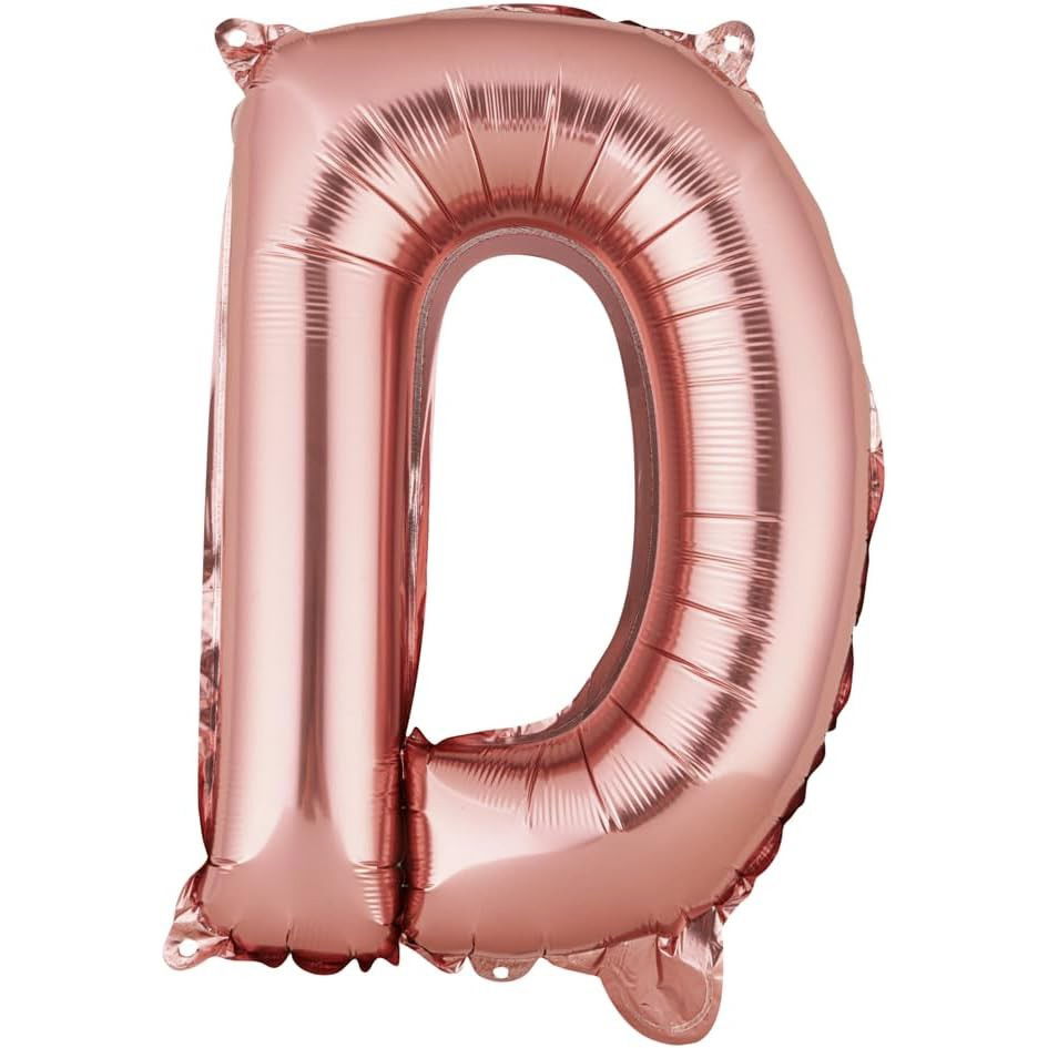 Balon Folie Metalizata Litera D, Flippy, 40 cm, Umflati cu Heliu sau Aer, Ambalaj Individual, Pai inclus, Rose Gold [1]