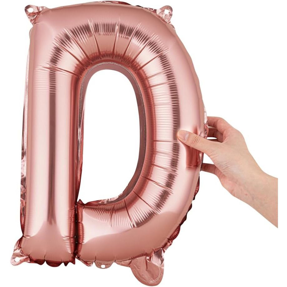 Balon Folie Metalizata Litera D, Flippy, 40 cm, Umflati cu Heliu sau Aer, Ambalaj Individual, Pai inclus, Rose Gold [7]