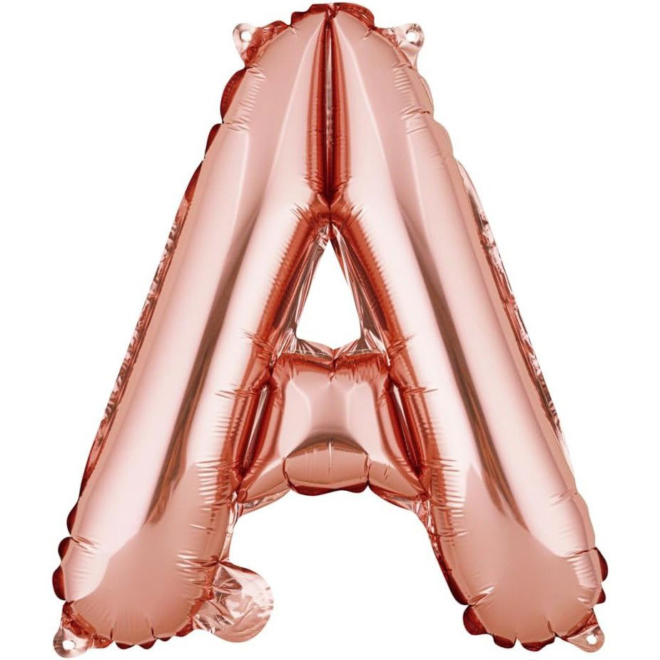 Balon Folie Metalizata Litera A, Flippy, 40 cm, Umflati cu Heliu sau Aer, Ambalaj Individual, Pai inclus, Rose Gold [1]