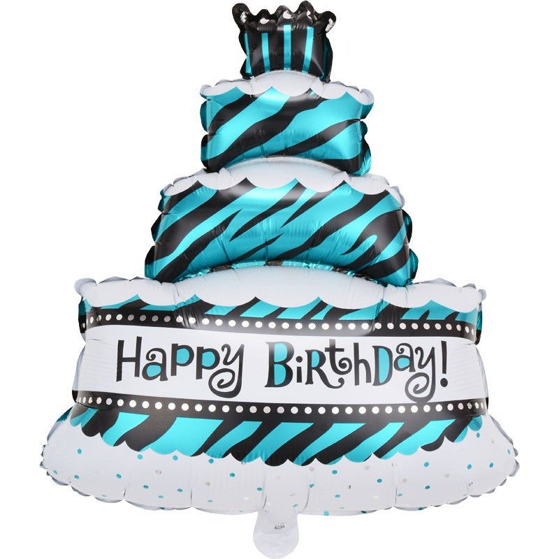 Figurine si Baloane 3D - Balon din Folie Metalizata, Flippy, Model Tort cu 4 Straturi, Balon Aniversar, Model Happy Birthday, 62x43 cm, Ambalaj Individual, Pai inclus, Umflare cu Aer sau Heliu, Albastru