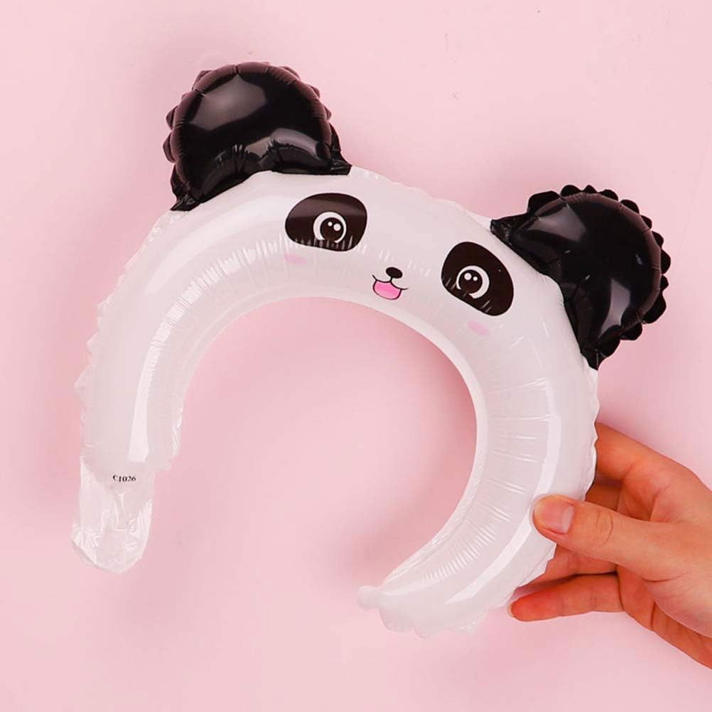 Balon din Folie Metalizata, Flippy, Tip Coronita cu Urechi, Model Panda, Ambalaj Individual, Pai Inclus, Umflare cu Aer sau Heliu, 27 x 28 cm, Alb/Negru [3]