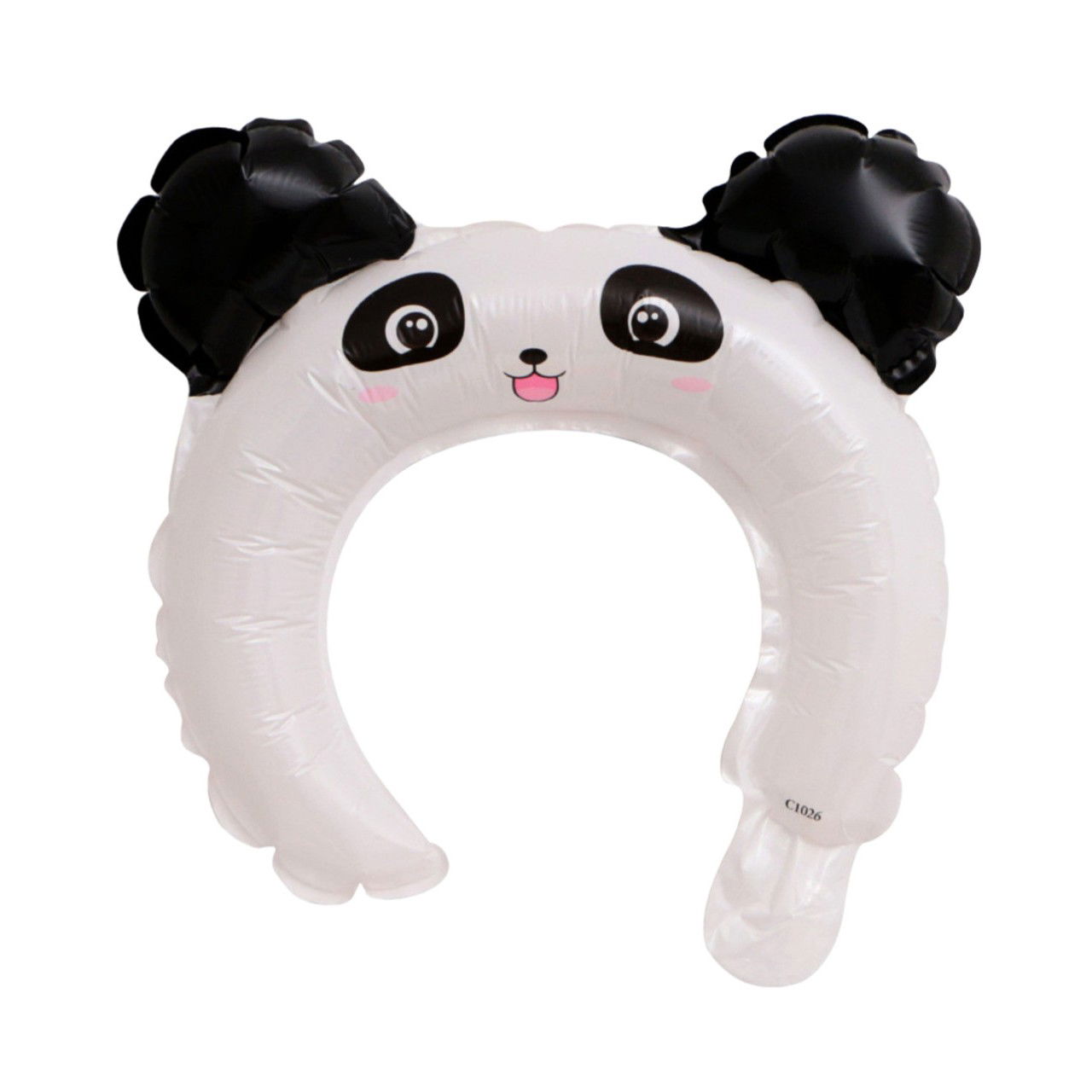 10 - 25 LEI - Balon din Folie Metalizata, Flippy, Tip Coronita cu Urechi, Model Panda, Ambalaj Individual, Pai Inclus, Umflare cu Aer sau Heliu, 27 x 28 cm, Alb/Negru