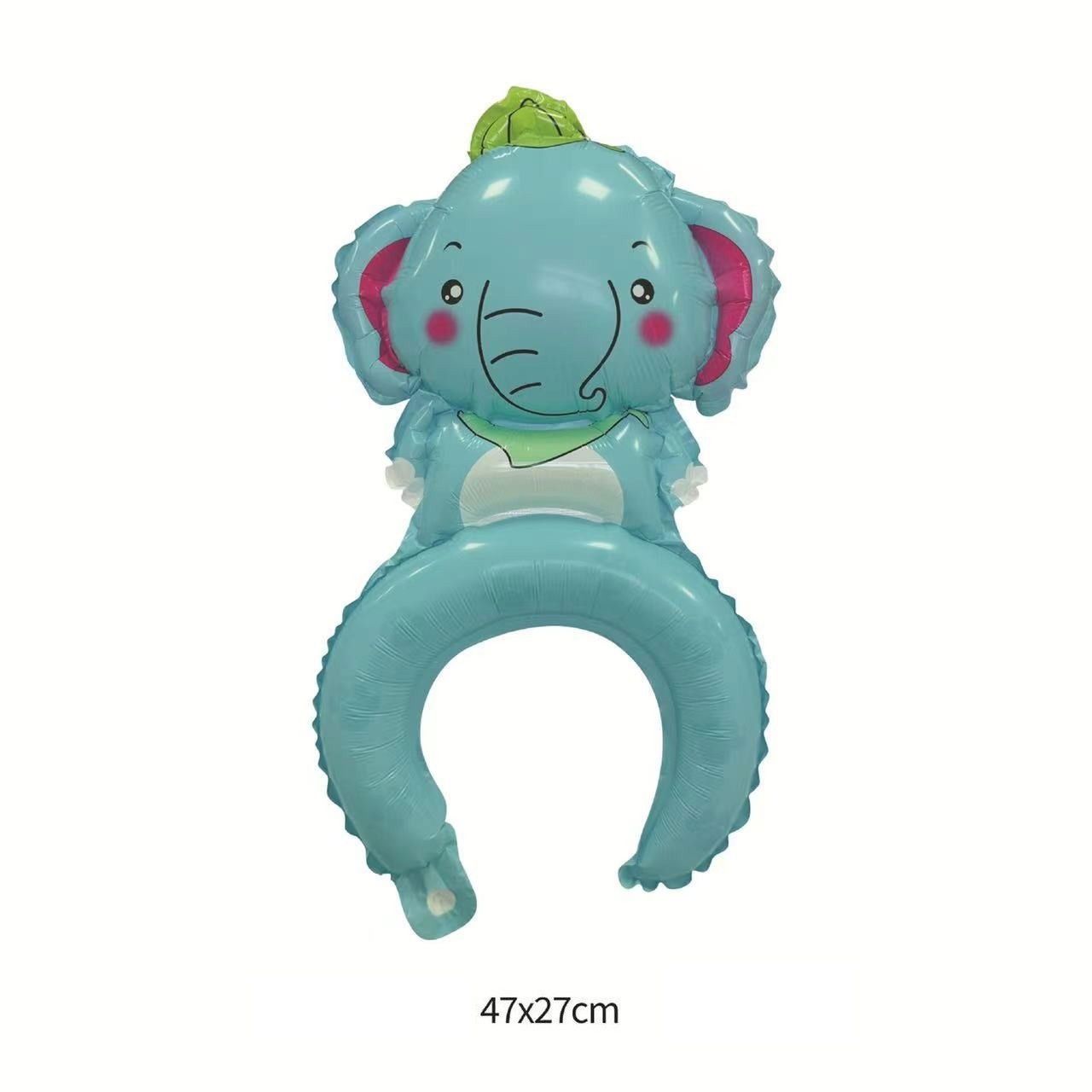 Balon din Folie Metalizata, Flippy, Tip Coronita, Model Elefant, Ambalaj Individual, Pai Inclus, Umflare cu Aer sau Heliu, 47 x 27 cm, Albastru [3]