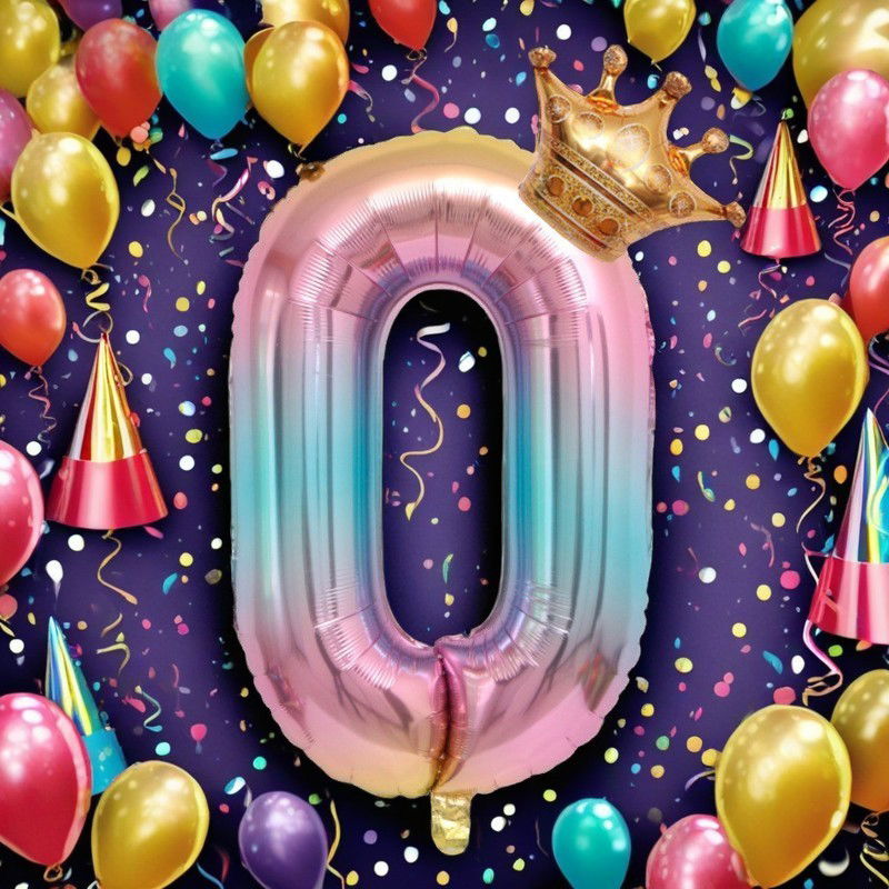 Balon din Folie Metalizata, Flippy, Figurina Cifra Gradient, Tema Aniversare 80 cm, Ambalaj Individual, Pai inclus, Umflare cu Aer sau Heliu, Coronita, Cifra 0 [3]