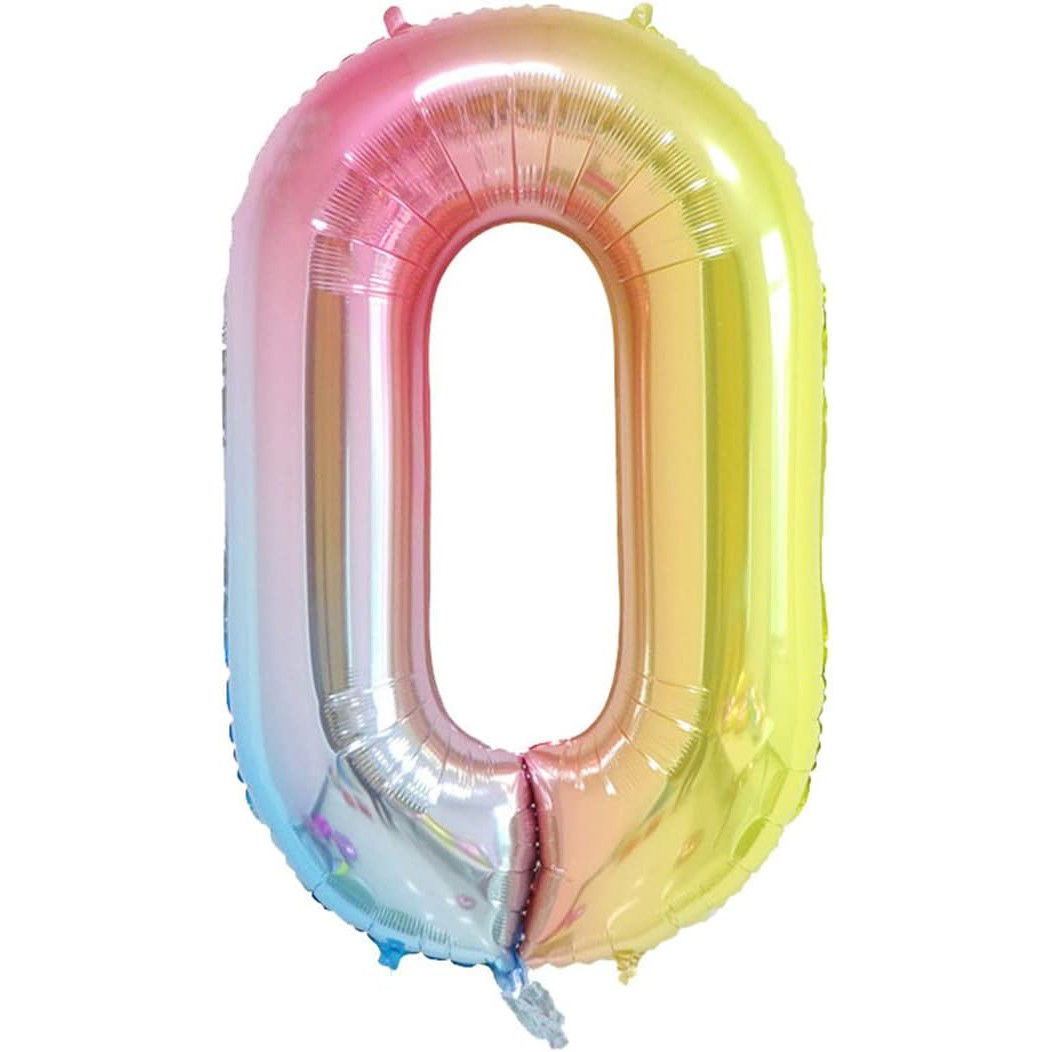 Balon din Folie Metalizata Gradient Flippy, Figurina Cifra, Tema Aniversare 100 cm, Ambalaj Individual, Pai inclus, Umflare cu Aer sau Heliu, Multicolor, Cifra 0 [6]