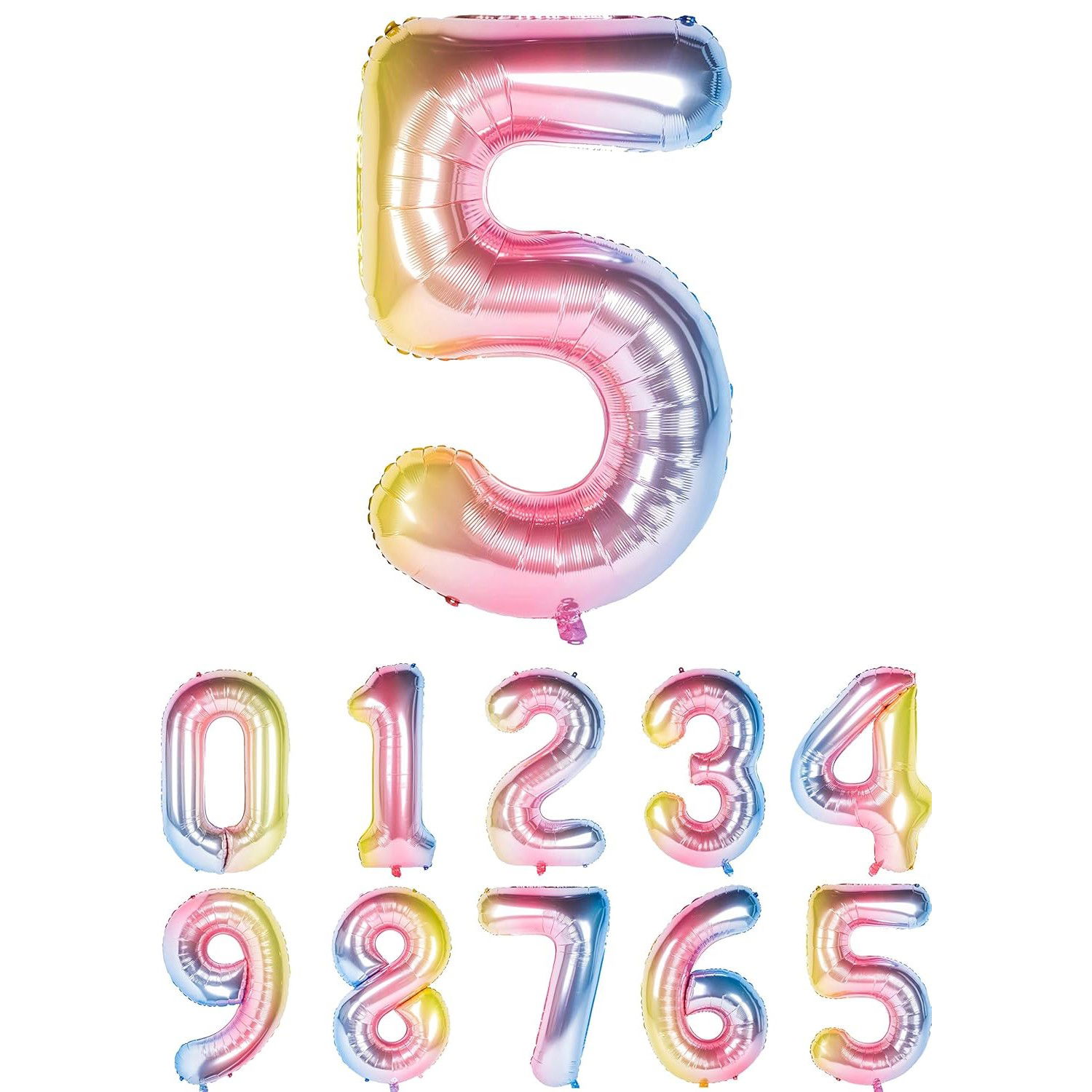10 - 25 LEI - Balon din Folie Metalizata Gradient Flippy, Figurina Cifra, Tema Aniversare 100 cm, Ambalaj Individual, Pai inclus, Umflare cu Aer sau Heliu, Multicolor, Cifra 5
