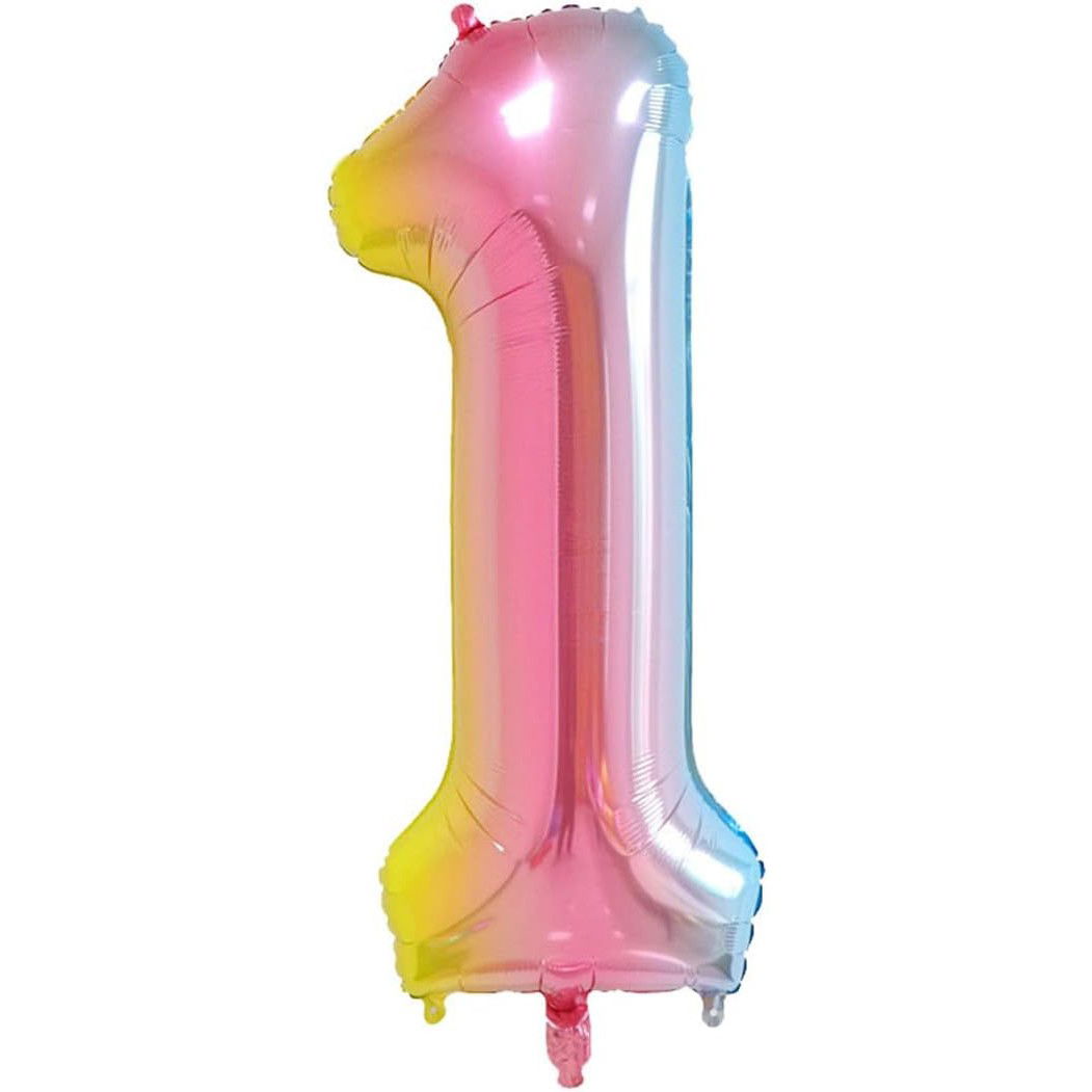 10 - 25 LEI - Balon din Folie Metalizata Gradient Flippy, Figurina Cifra, Tema Aniversare 100 cm, Ambalaj Individual, Pai inclus, Umflare cu Aer sau Heliu, Multicolor, Cifra 1