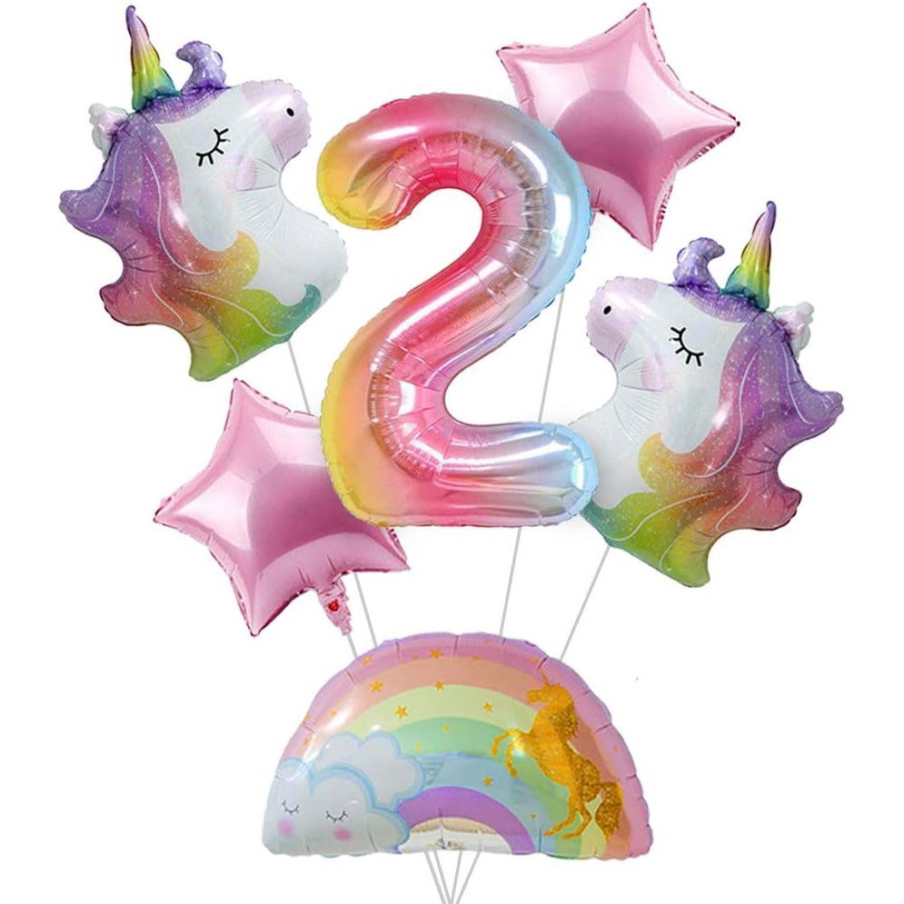 Balon din Folie Metalizata Gradient Flippy, Figurina Cifra, Tema Aniversare 100 cm, Ambalaj Individual, Pai inclus, Umflare cu Aer sau Heliu, Multicolor, Cifra 2 [5]