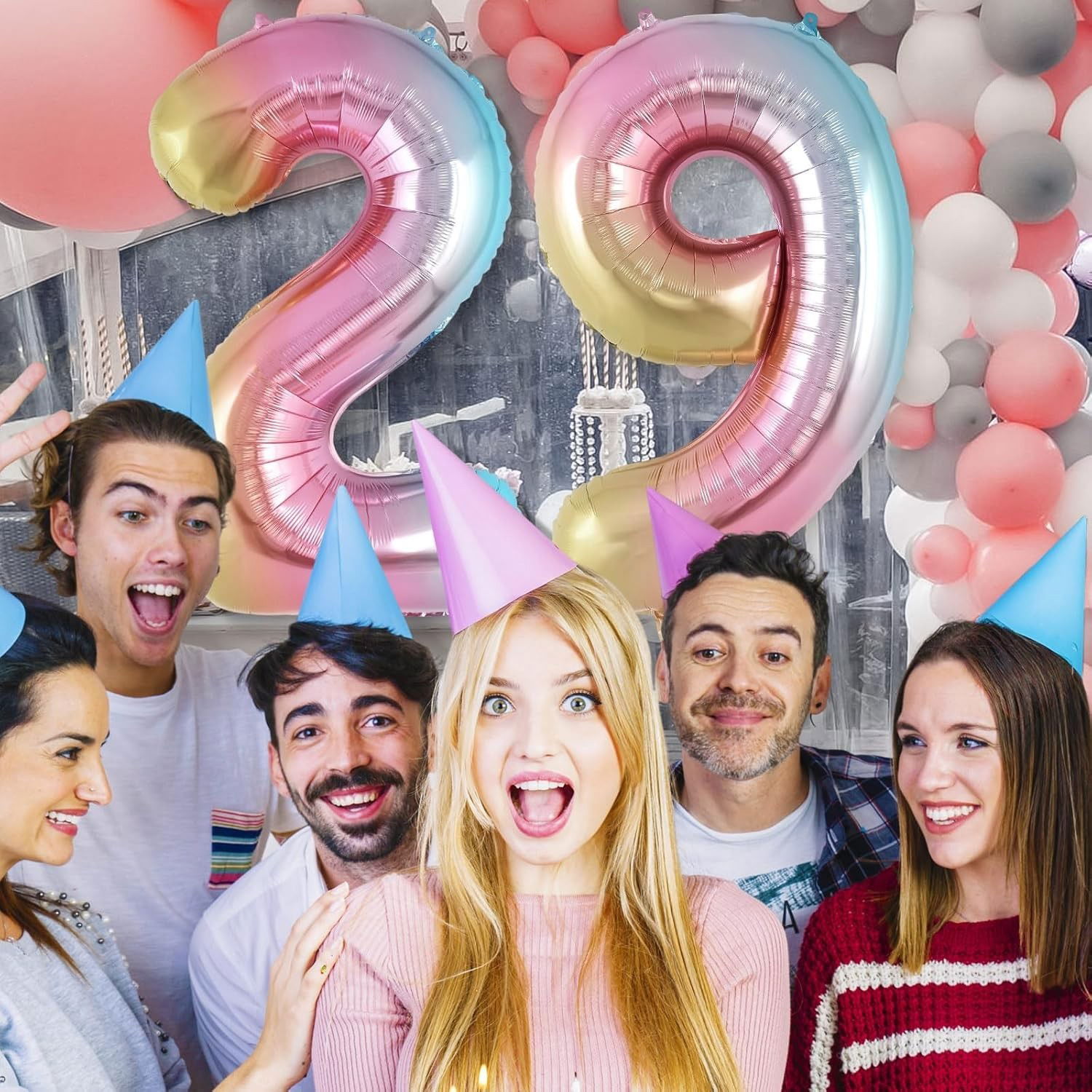 Balon din Folie Metalizata Gradient Flippy, Figurina Cifra, Tema Aniversare 100 cm, Ambalaj Individual, Pai inclus, Umflare cu Aer sau Heliu, Multicolor, Cifra 9 [5]