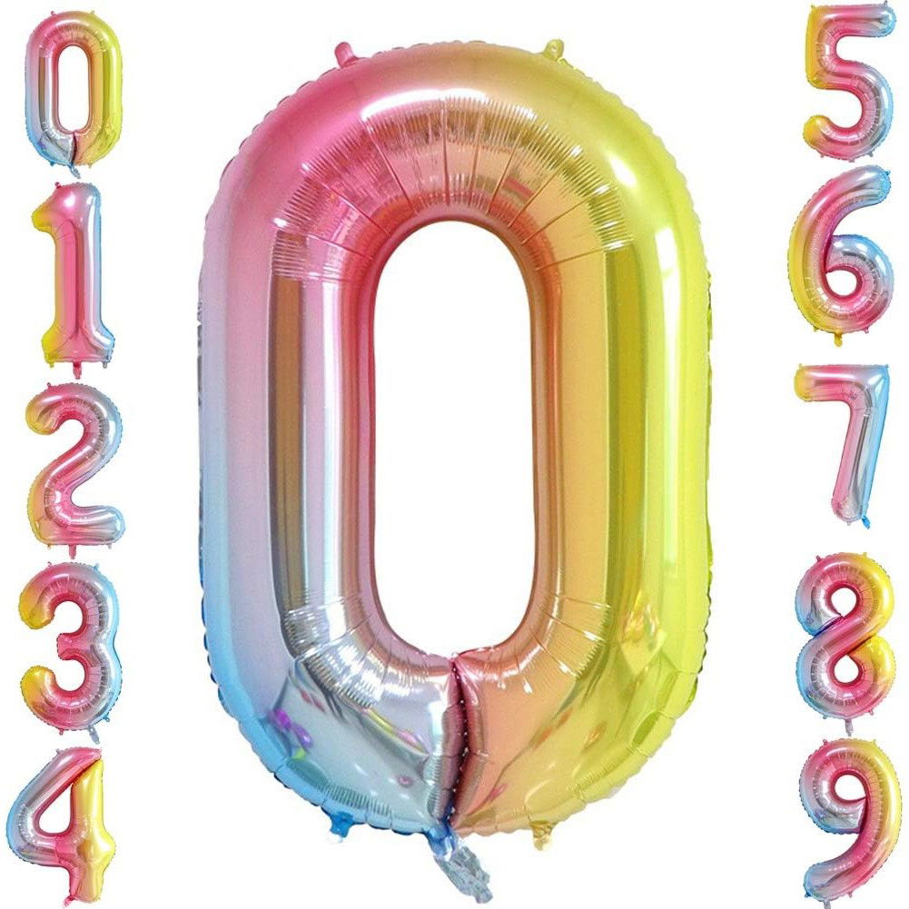 Balon din Folie Metalizata Gradient Flippy, Figurina Cifra, Tema Aniversare 100 cm, Ambalaj Individual, Pai inclus, Umflare cu Aer sau Heliu, Multicolor, Cifra 0 [8]