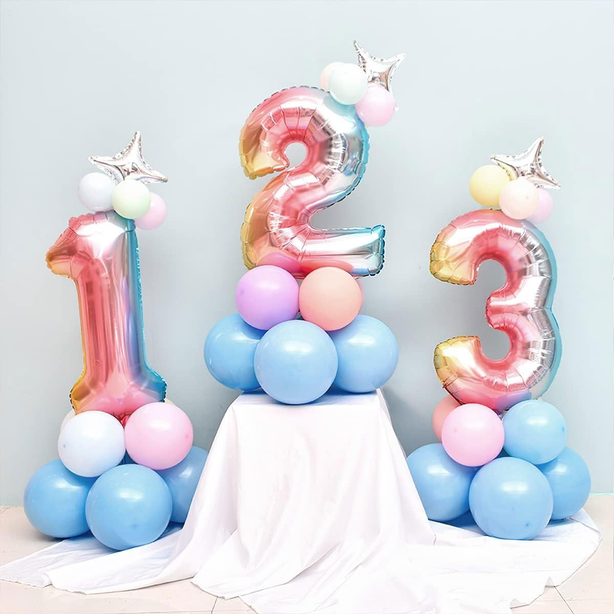 Balon din Folie Metalizata Gradient Flippy, Figurina Cifra, Tema Aniversare 100 cm, Ambalaj Individual, Pai inclus, Umflare cu Aer sau Heliu, Multicolor, Cifra 3 [6]