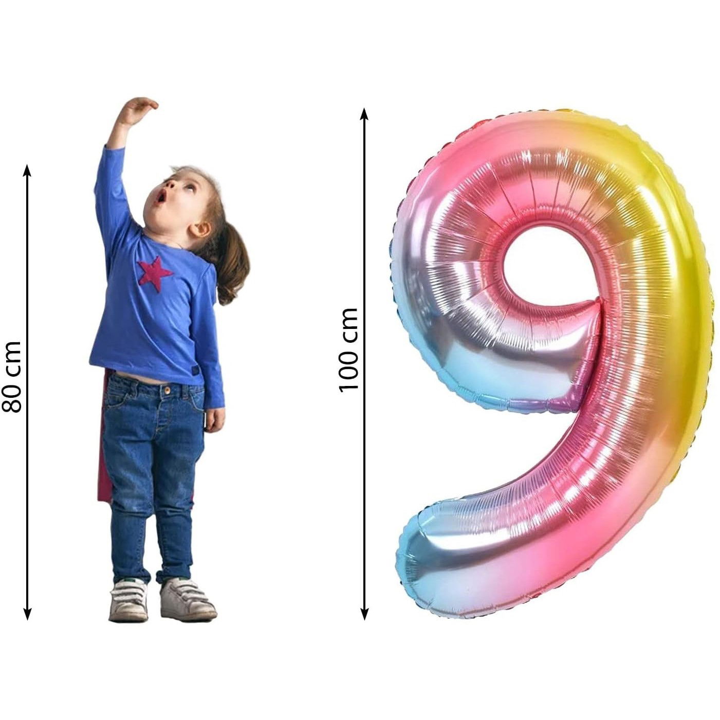 Balon din Folie Metalizata Gradient Flippy, Figurina Cifra, Tema Aniversare 100 cm, Ambalaj Individual, Pai inclus, Umflare cu Aer sau Heliu, Multicolor, Cifra 9 [7]