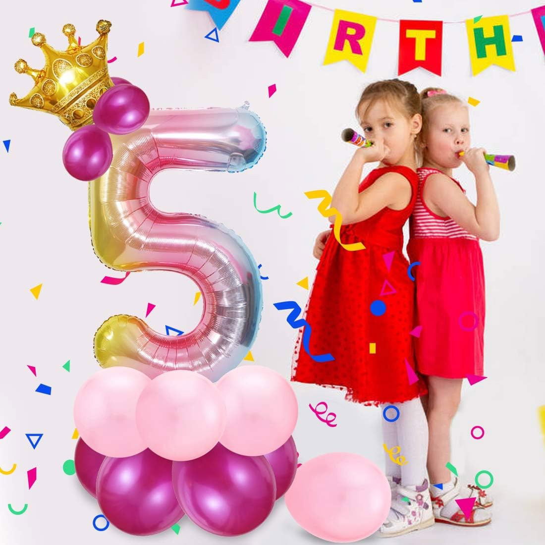 Balon din Folie Metalizata Gradient Flippy, Figurina Cifra, Tema Aniversare 100 cm, Ambalaj Individual, Pai inclus, Umflare cu Aer sau Heliu, Multicolor, Cifra 5 [4]