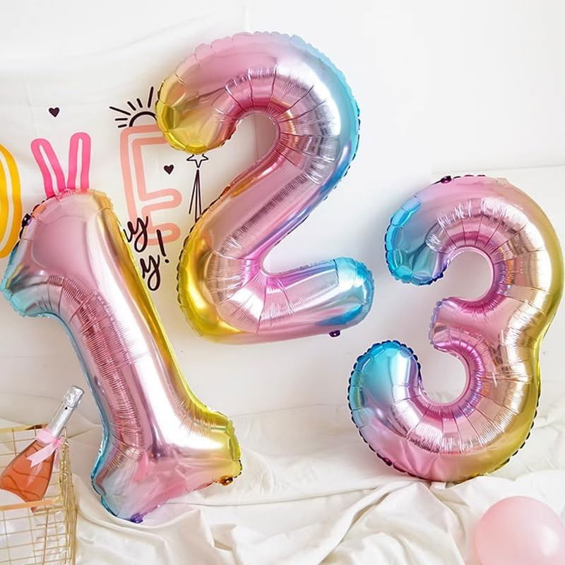 10 - 25 LEI - Balon din Folie Metalizata Gradient Flippy, Figurina Cifra, Tema Aniversare 100 cm, Ambalaj Individual, Pai inclus, Umflare cu Aer sau Heliu, Multicolor, Cifra 2