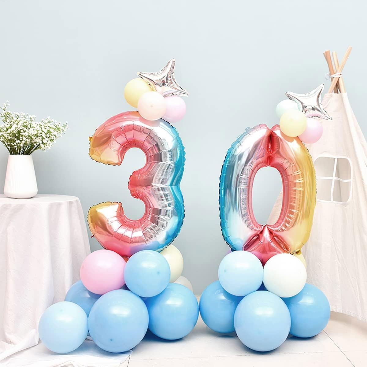 Balon din Folie Metalizata Gradient Flippy, Figurina Cifra, Tema Aniversare 100 cm, Ambalaj Individual, Pai inclus, Umflare cu Aer sau Heliu, Multicolor, Cifra 3 [7]