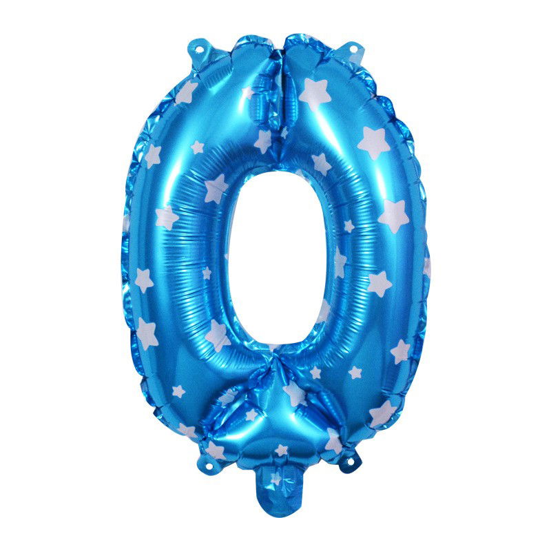 10 - 25 LEI - Balon din Folie Metalizata Flippy, Figurina Cifra, Imprimeu Stele, Tema Aniversare 80 cm, Ambalaj Individual, Pai inclus, Umflare cu Aer sau Heliu, Albastru, Cifra 0
