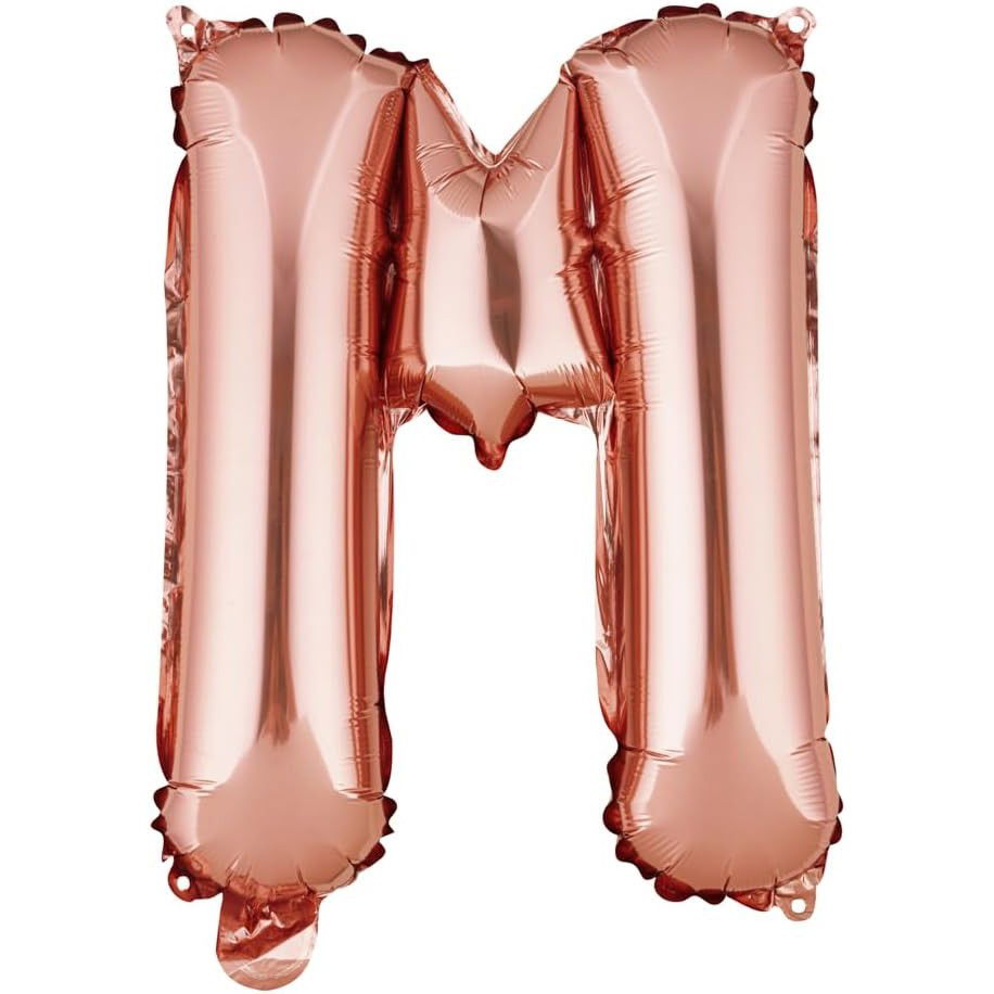 Balon Folie Metalizata Litera M, Flippy, 40 cm, Umflati cu Heliu sau Aer, Ambalaj Individual, Pai inclus, Rose Gold [1]