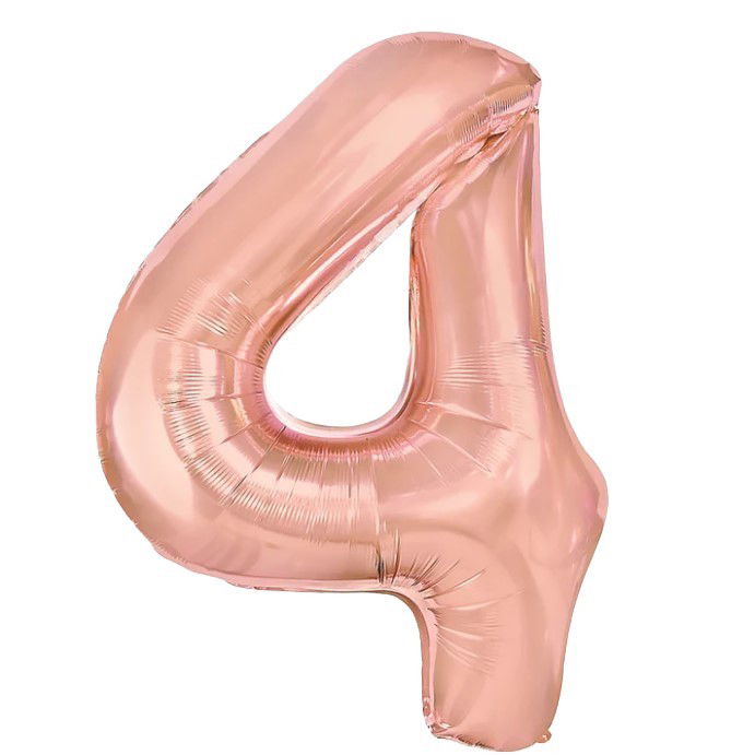 10 - 25 LEI - Balon din Folie Metalizata Flippy, Figurina Cifra, Tema Aniversare 100 cm, Ambalaj Individual, Pai inclus, Umflare cu Aer sau Heliu, Coral, Rose, Cifra 4