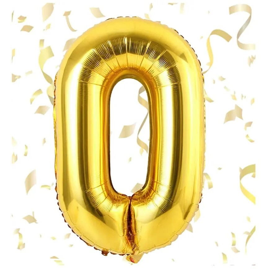 Cifre - Balon din Folie Flippy, Cifra 0, 81 cm, Pentru Aer sau Heliu, Bulk, Auriu