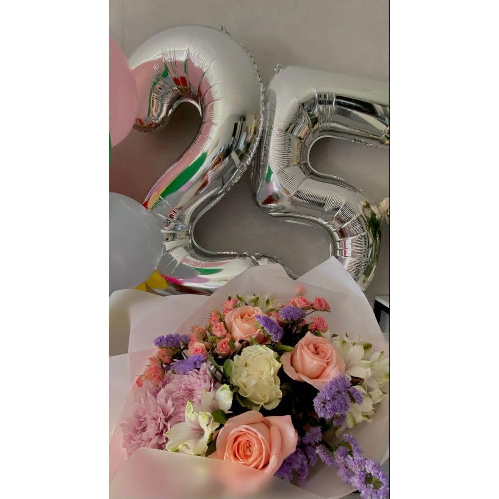 Balon din Folie Metalizata, Flippy, Figurina Cifra, Tema Aniversare 80 cm, Ambalaj Individual, Pai inclus, Umflare cu Aer sau Heliu, Argintiu, Cifra 5 [7]