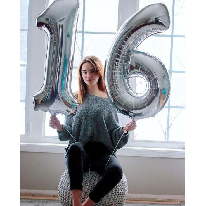 Balon din Folie Metalizata, Flippy, Figurina Cifra, Tema Aniversare 80 cm, Ambalaj Individual, Pai inclus, Umflare cu Aer sau Heliu, Argintiu, Cifra 6 [8]