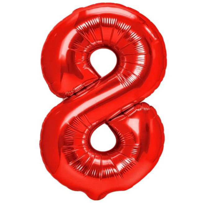 Petrecere - Balon din Folie Metalizata Flippy, Figurina Cifra, Tema Aniversare 40 cm, Ambalaj Individual, Pai inclus, Umflare cu Aer sau Heliu, Rosu, Cifra 8