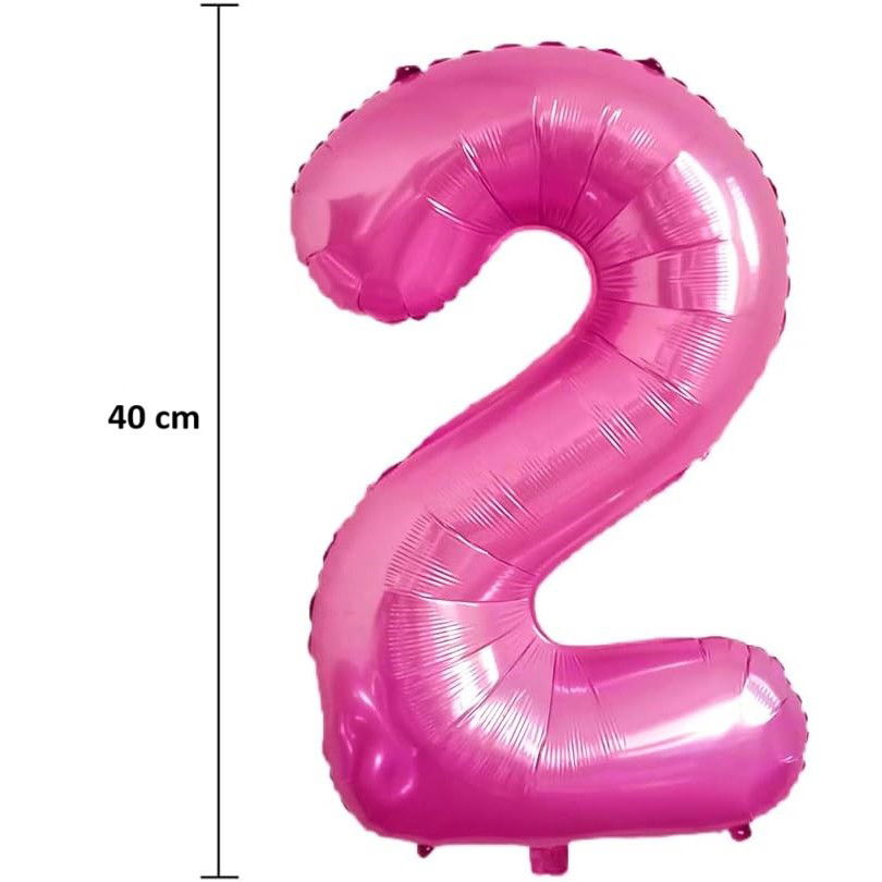 Petrecere - Balon din Folie Metalizata Flippy, Figurina Cifra, Tema Aniversare 40 cm, Ambalaj Individual, Pai inclus, Umflare cu Aer sau Heliu, Roz, Cifra 2