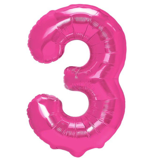 Petrecere - Balon din Folie Metalizata Flippy, Figurina Cifra, Tema Aniversare 40 cm, Ambalaj Individual, Pai inclus, Umflare cu Aer sau Heliu, Roz, Cifra 3
