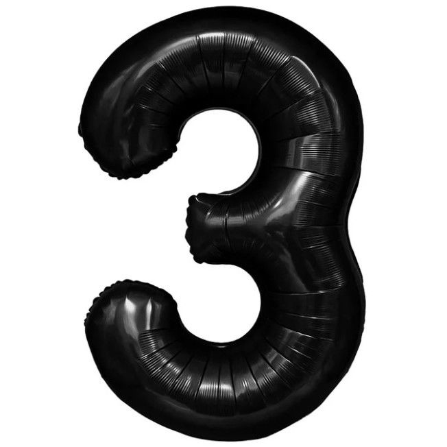 Petrecere - Balon din Folie Metalizata, Flippy, Figurina Cifra, Tema Aniversare 80 cm, Ambalaj Individual, Pai inclus, Umflare cu Aer sau Heliu, Negru, Cifra 3
