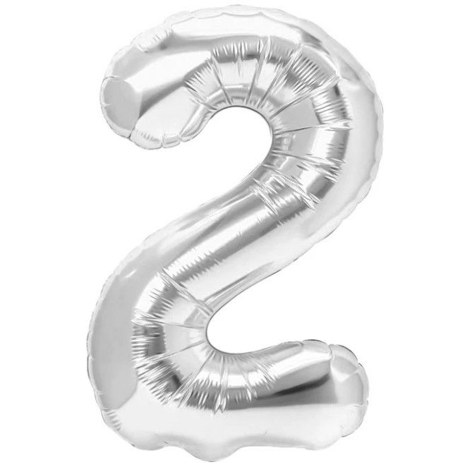 Balon din Folie Metalizata, Flippy, Figurina Cifra, Tema Aniversare 40 cm, Ambalaj Individual, Pai inclus, Umflare cu Aer sau Heliu, Argintiu, Cifra 2 [1]