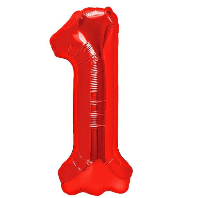 Petrecere - Balon din Folie Metalizata Flippy, Figurina Cifra, Tema Aniversare 80 cm, Ambalaj Individual, Pai inclus, Umflare cu Aer sau Heliu, Rosu, Cifra 1