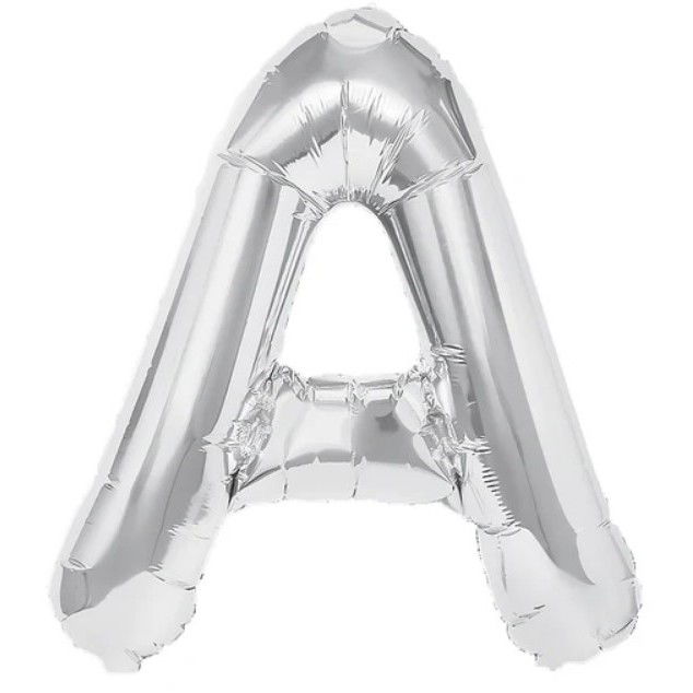 Litere - Balon Folie Metalizata Litera A, Flippy, 40 cm, Umflati cu Heliu sau Aer, Ambalaj Individual, Pai inclus, Argintiu